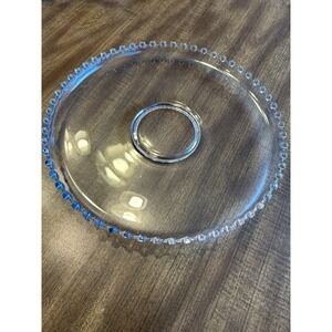 Imperial Glass Candlewick Clear Round Service Platter Tray 12-1/2" Beaded Rim